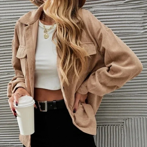 Cozy Button up Corduroy Oversized Jacket Shacket - Picture 11 of 13